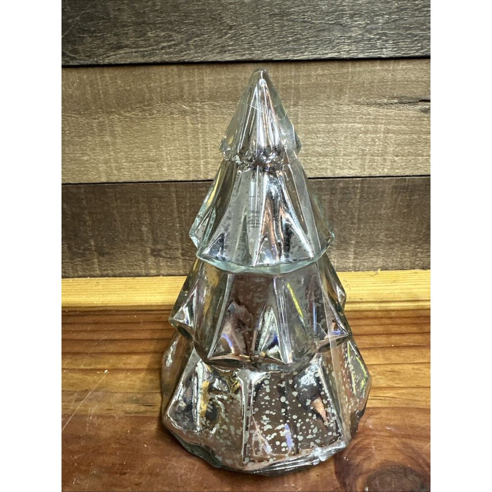 8" Glass Silver Christmas Pine Tree Candle Cyclamen,iris & Cedarwood Scented New